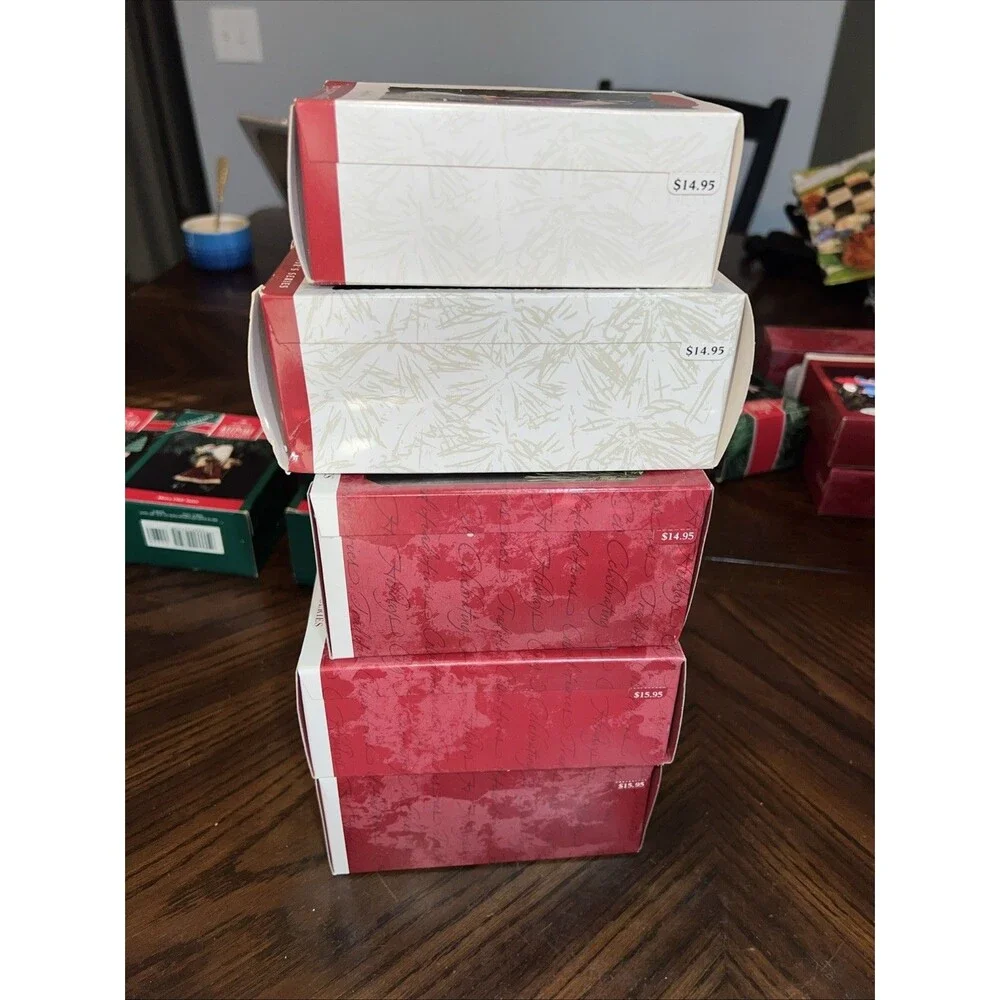 Hallmark Christmas Ornaments MERRY OLDE SANTA Complete 1-10 Set Box WITH STAND!